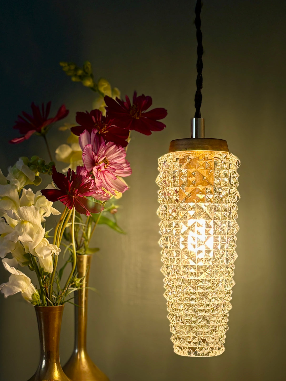 Suspension tulipe épis vintage en verre pointe de diamant (SE10)