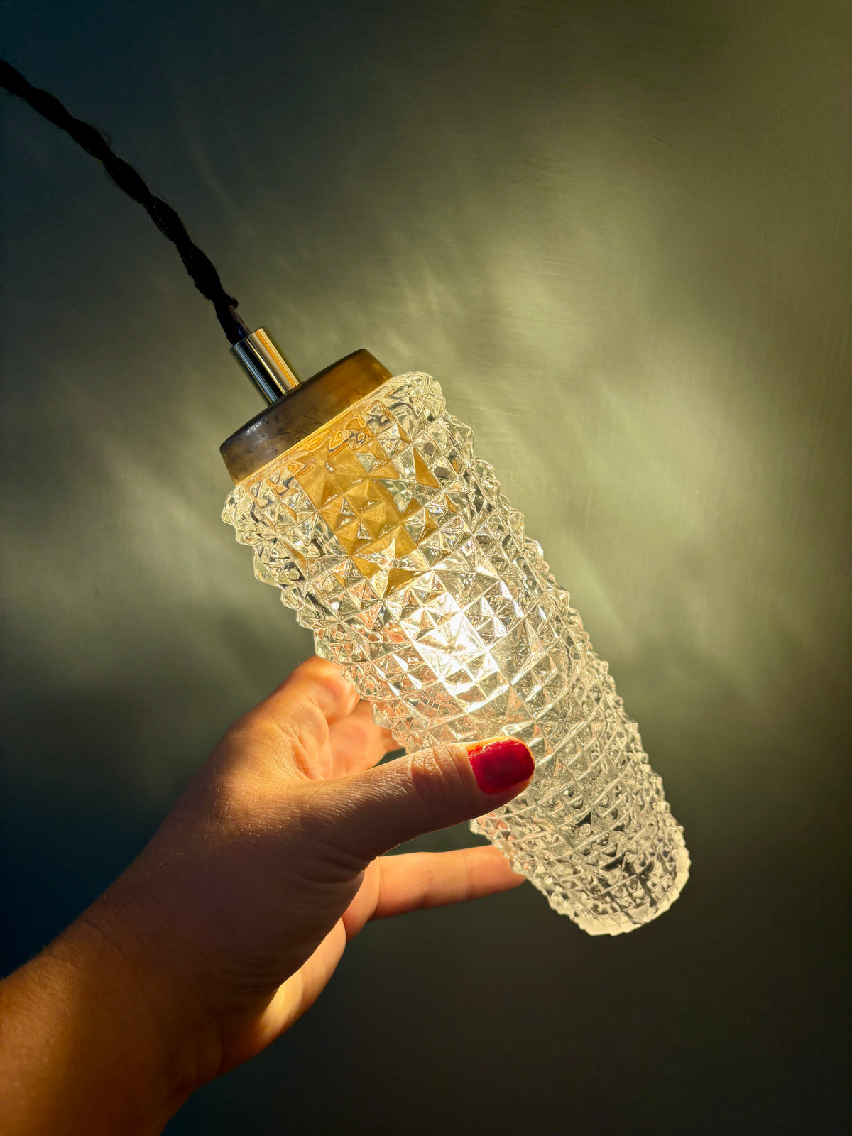 Suspension tulipe épis vintage en verre pointe de diamant (SE10)