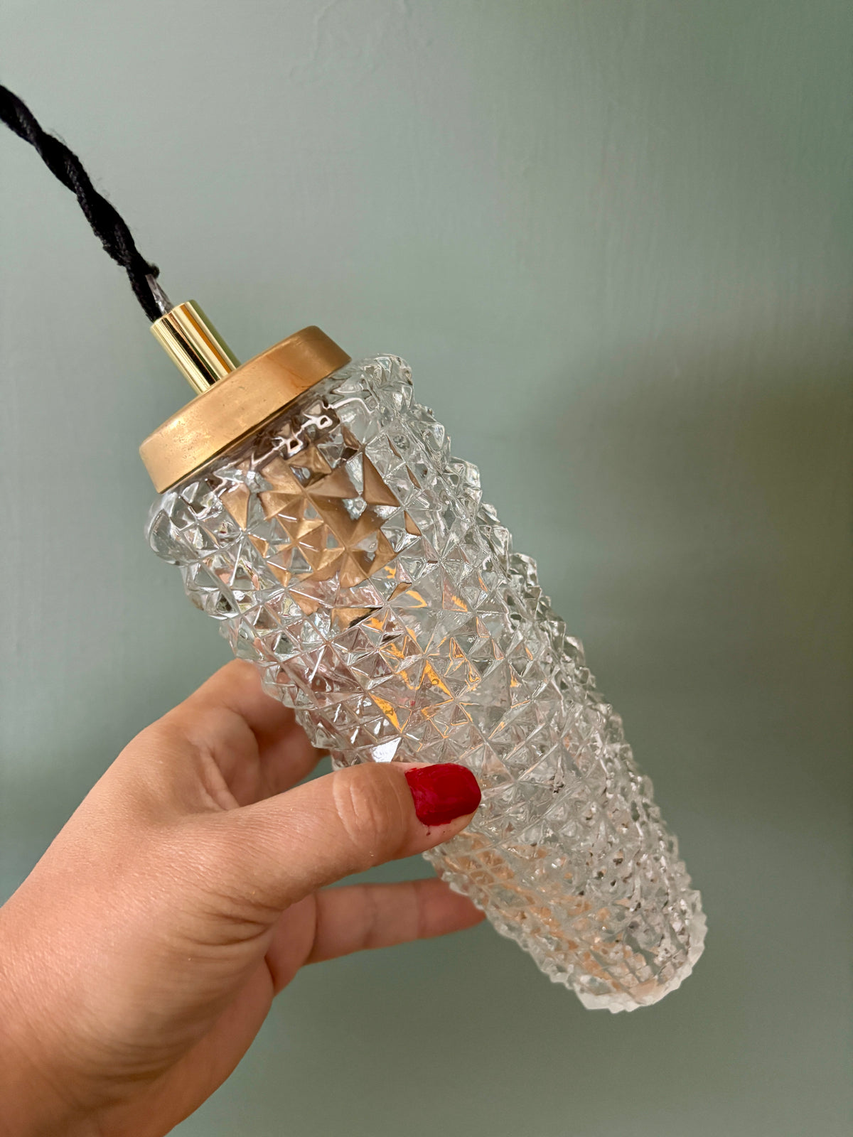 Suspension tulipe épis vintage en verre pointe de diamant (SE10)