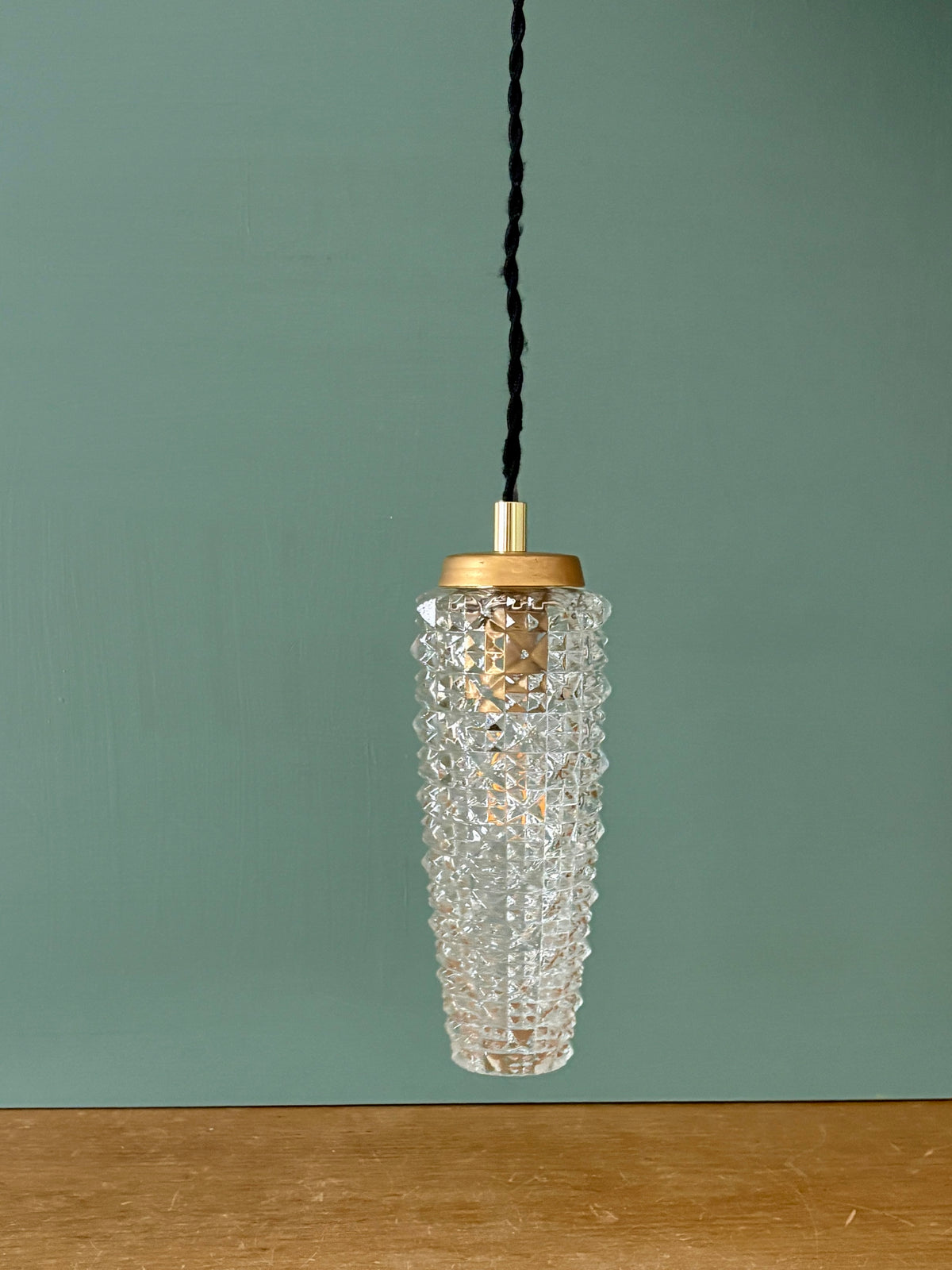 Suspension tulipe épis vintage en verre pointe de diamant (SE10)