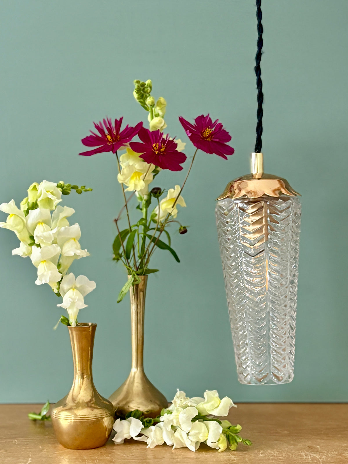Suspension tulipe épis vintage en verre (SE11)