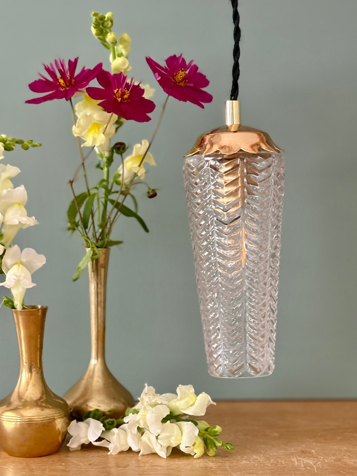 Suspension tulipe épis vintage en verre (SE11)