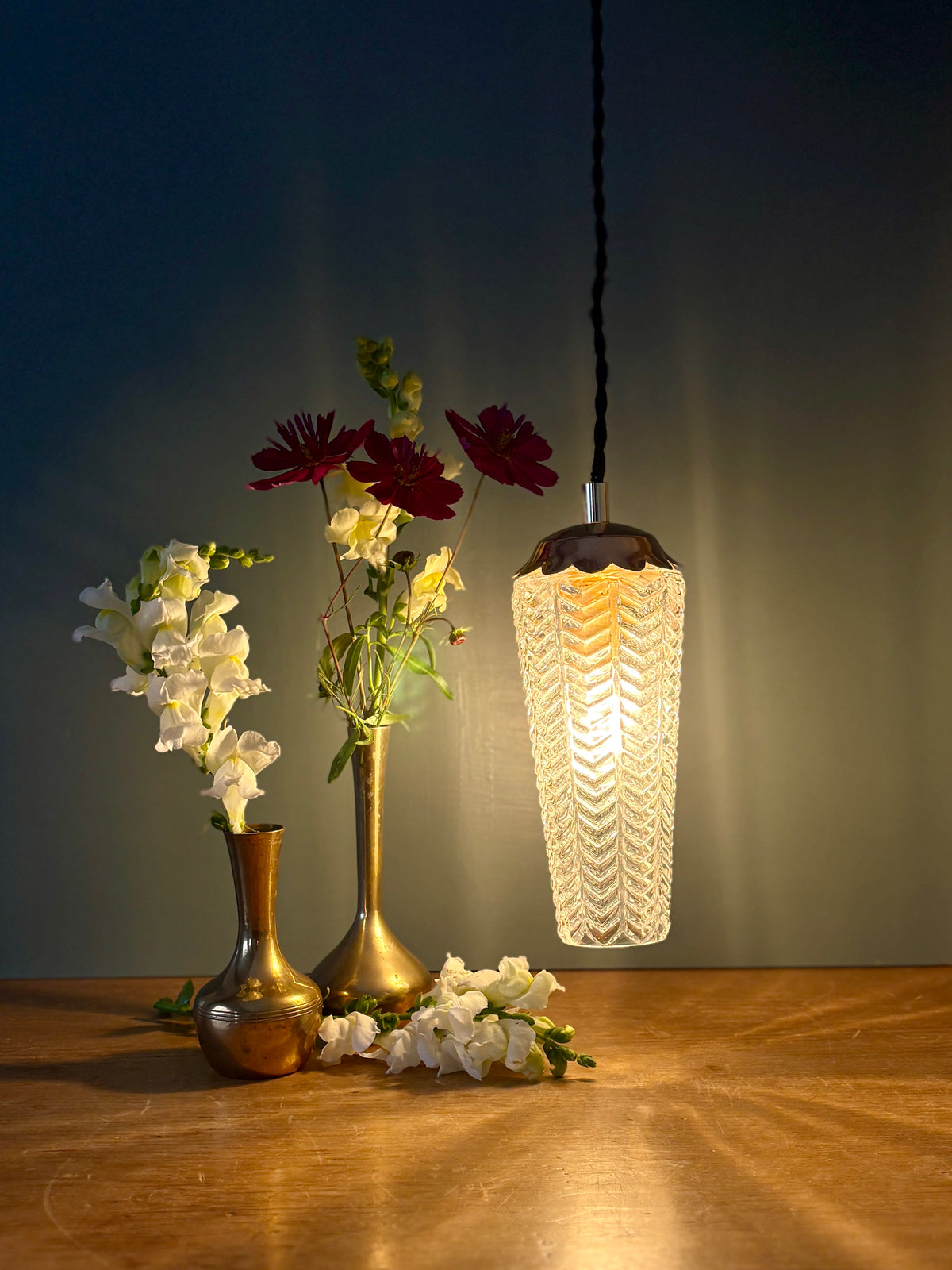Suspension tulipe épis vintage en verre (SE11)