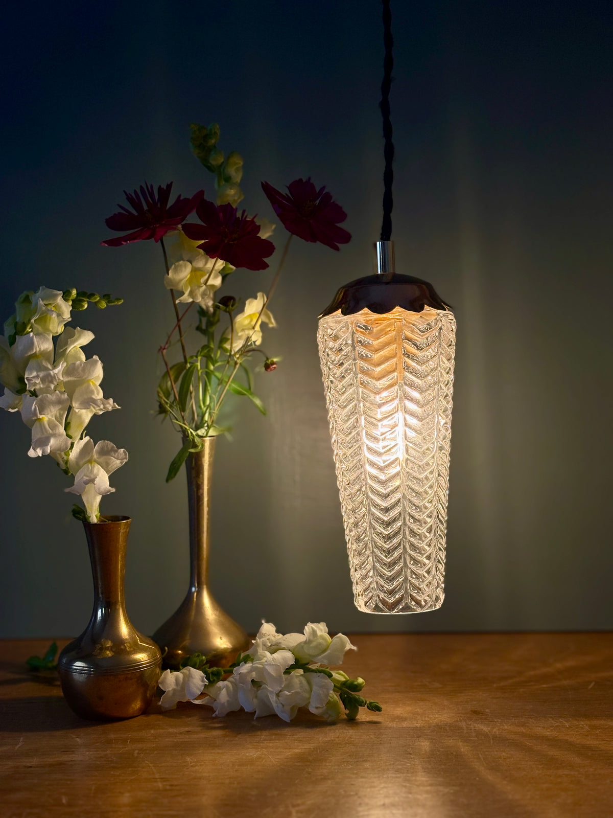 Suspension tulipe épis vintage en verre (SE11)