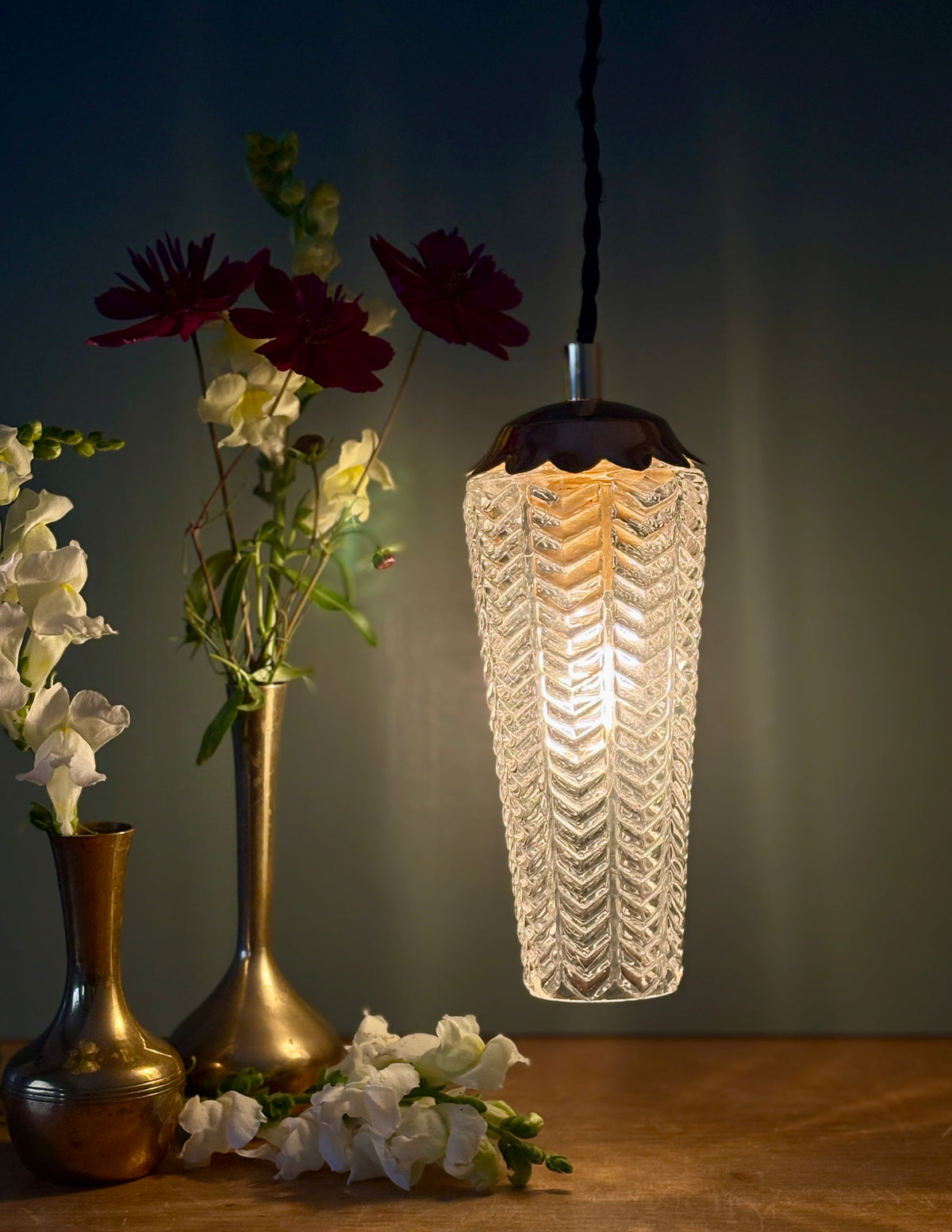 Suspension tulipe épis vintage en verre (SE11)