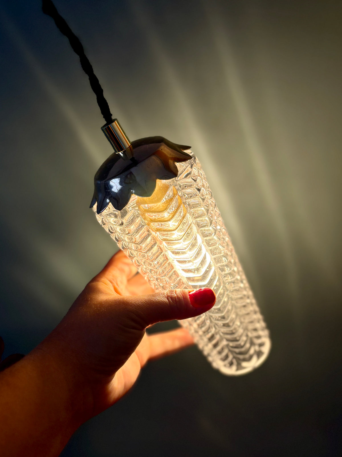 Suspension tulipe épis vintage en verre (SE11)