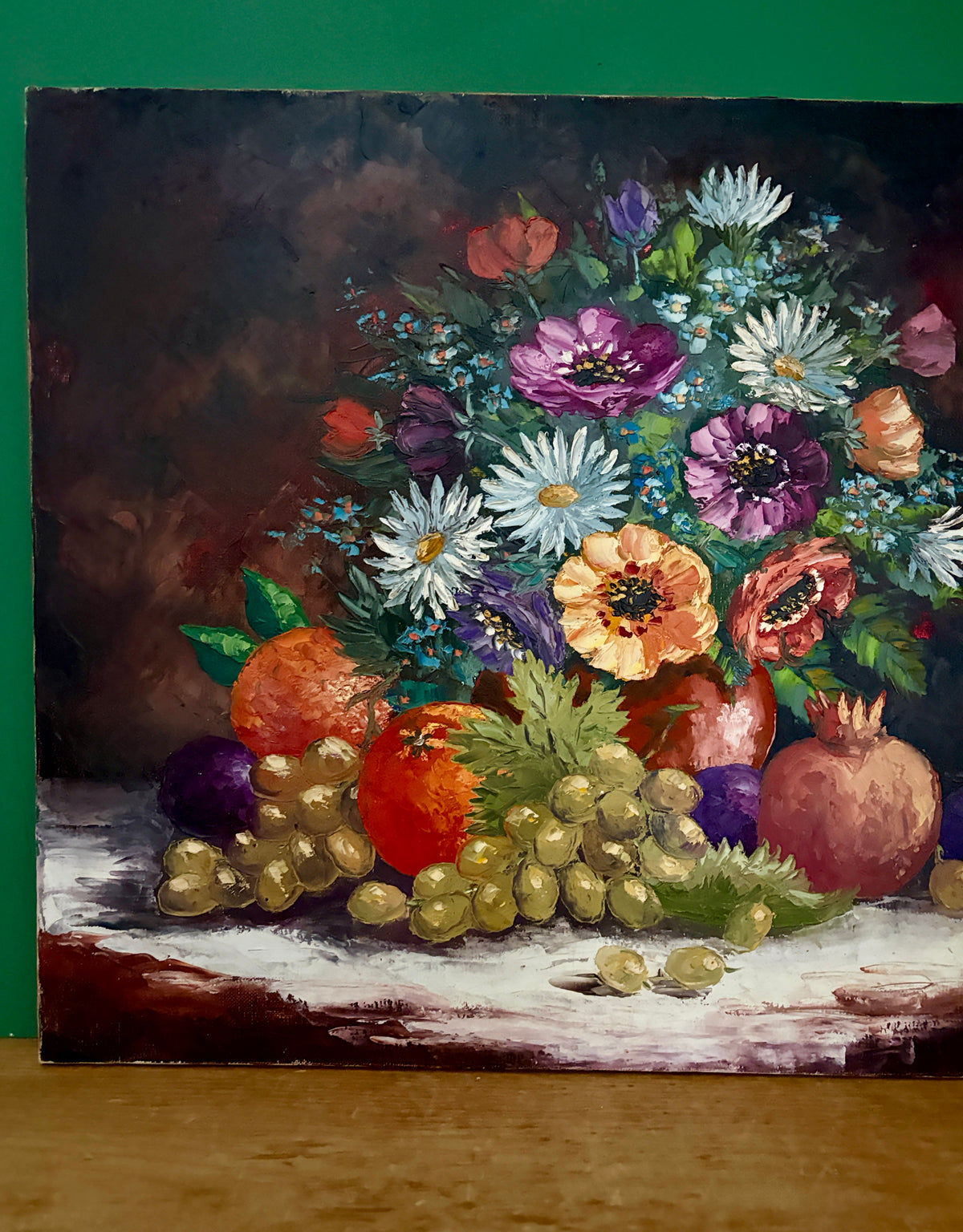 Tableau ancien, nature morte fleurs et fruits