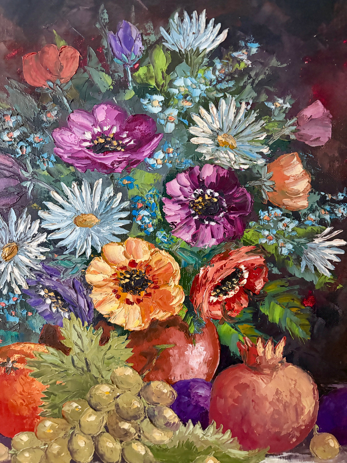 Tableau ancien, nature morte fleurs et fruits