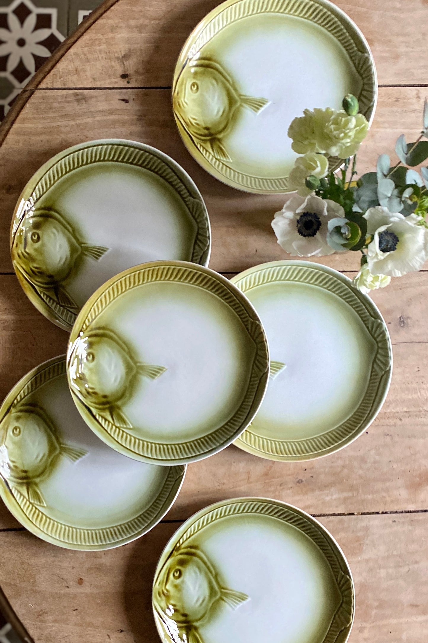 Lot de 6 assiettes plates vintage poisson de Moulin de Loups