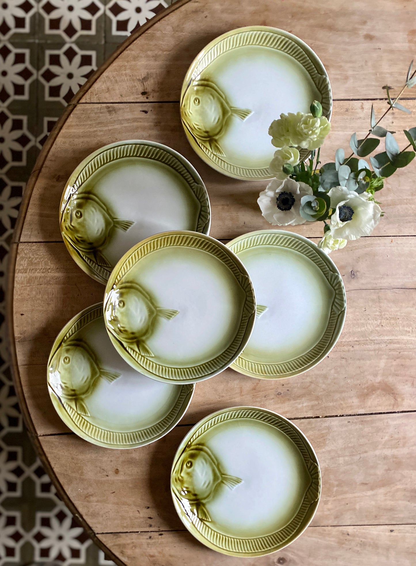 Lot de 6 assiettes plates vintage poisson de Moulin de Loups