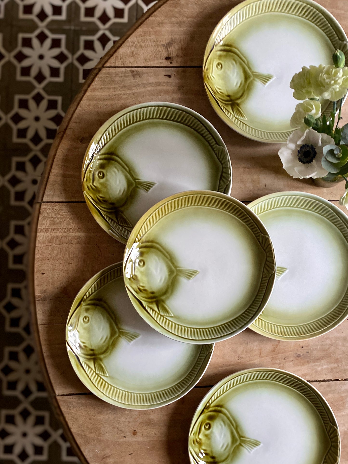 Lot de 6 assiettes plates vintage poisson de Moulin de Loups