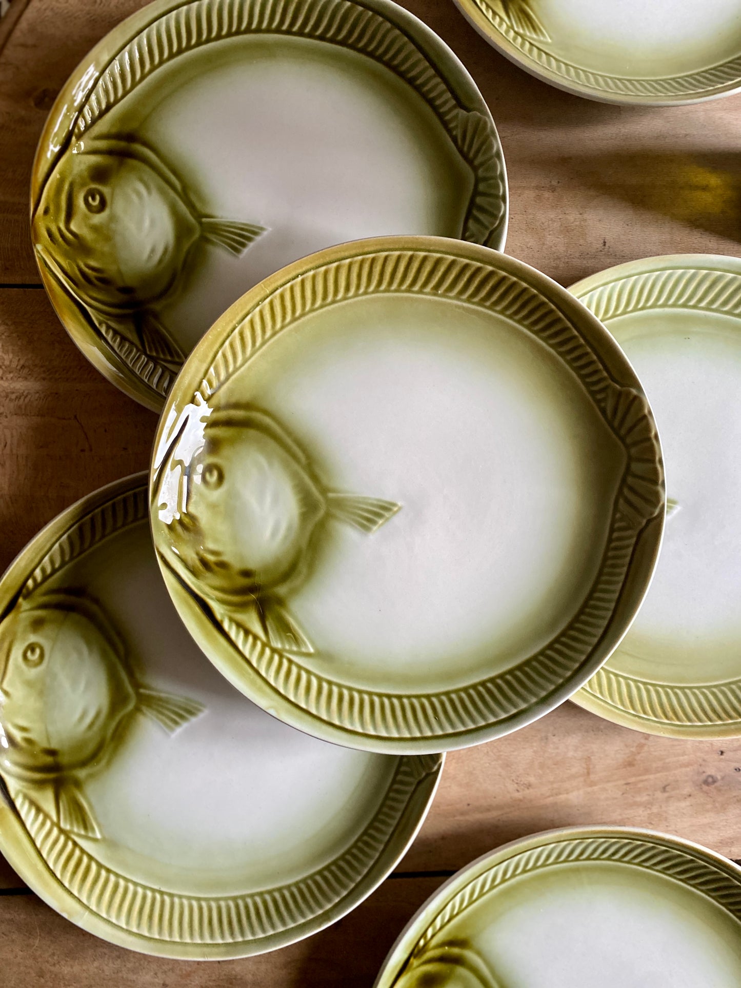 Lot de 6 assiettes plates vintage poisson de Moulin de Loups