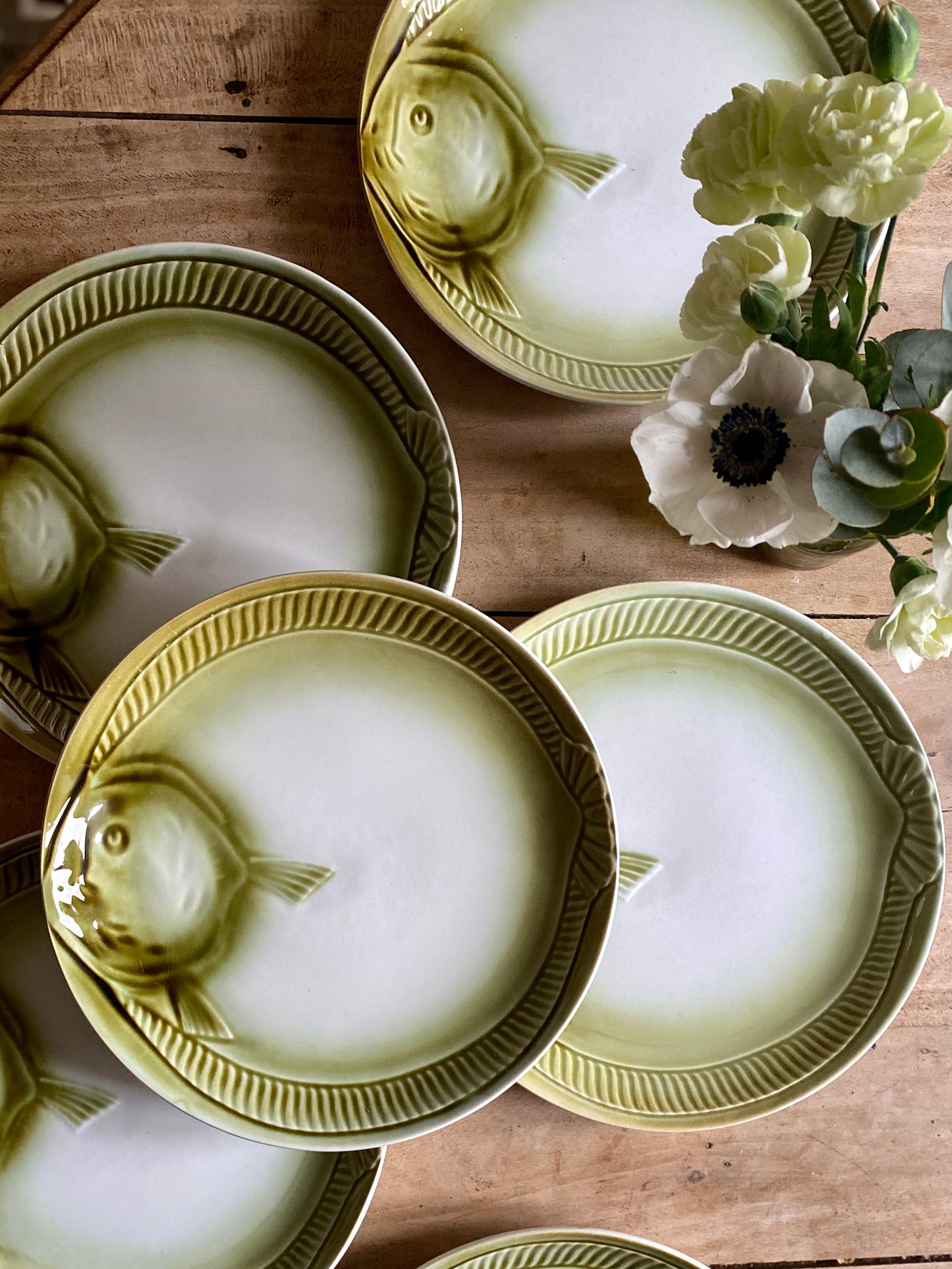 Lot de 6 assiettes plates vintage poisson de Moulin de Loups