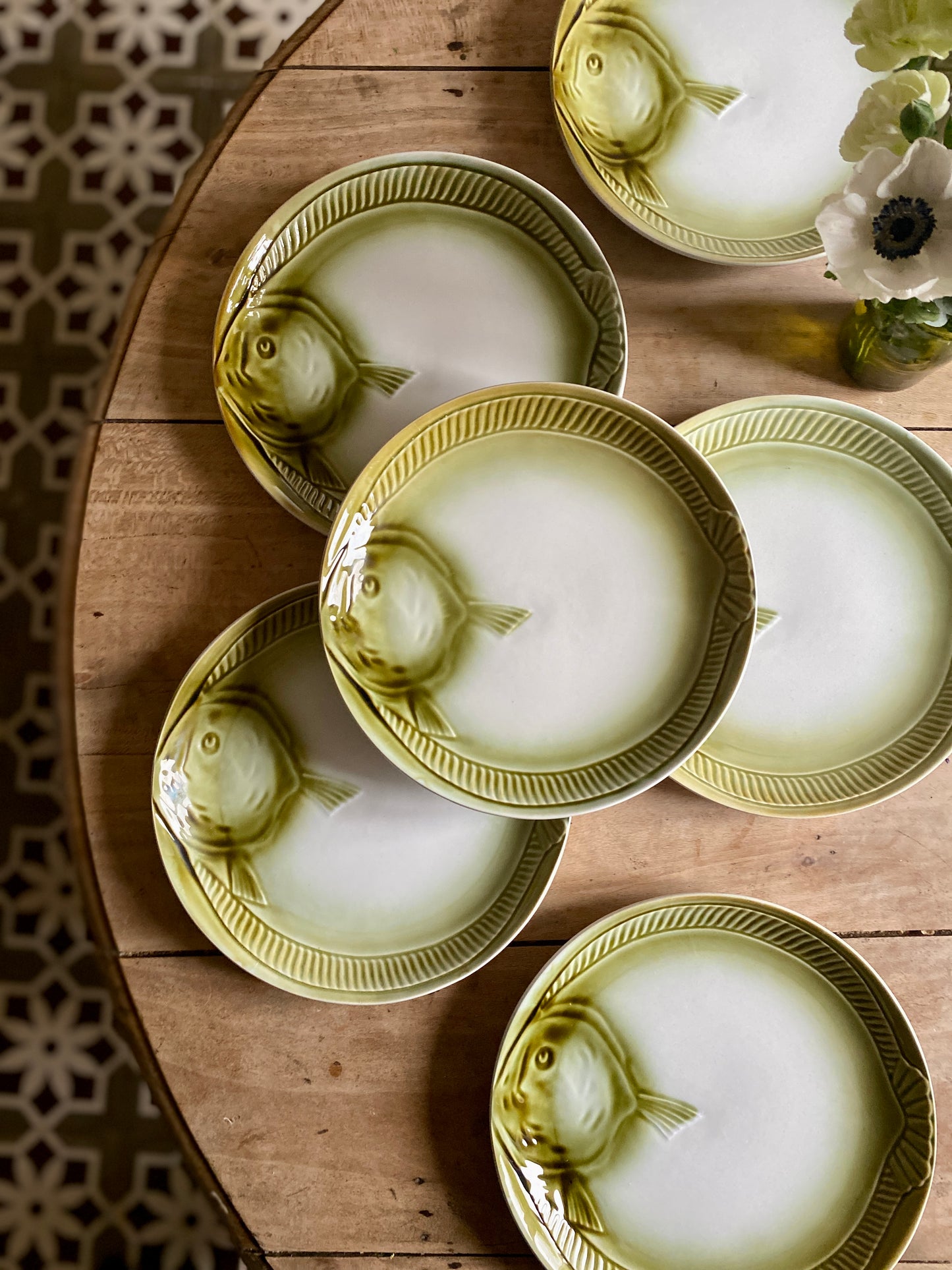 Lot de 6 assiettes plates vintage poisson de Moulin de Loups