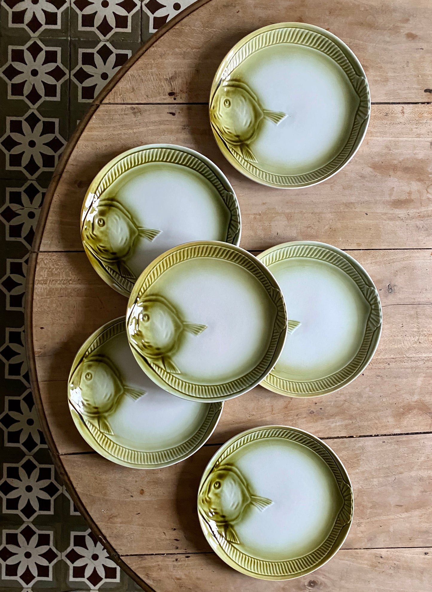 Lot de 6 assiettes plates vintage poisson de Moulin de Loups