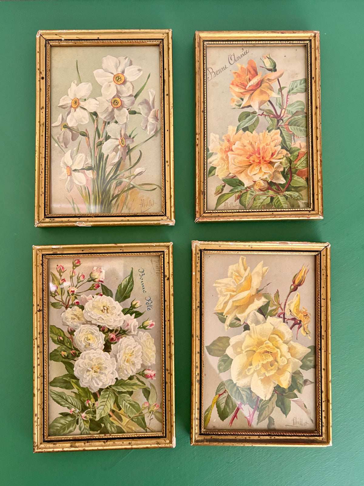 Lot de 4 cadres fleurs vintage