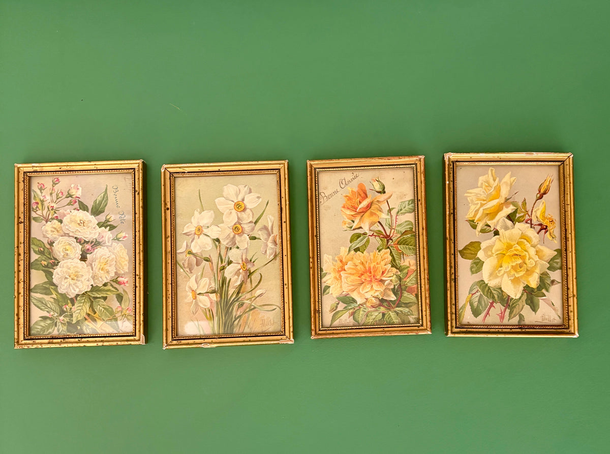Lot de 4 cadres fleurs vintage