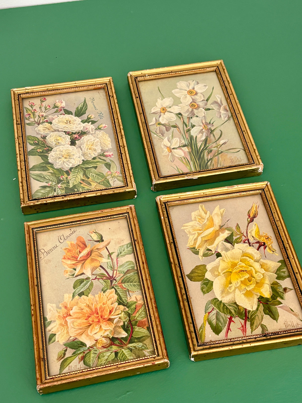 Lot de 4 cadres fleurs vintage