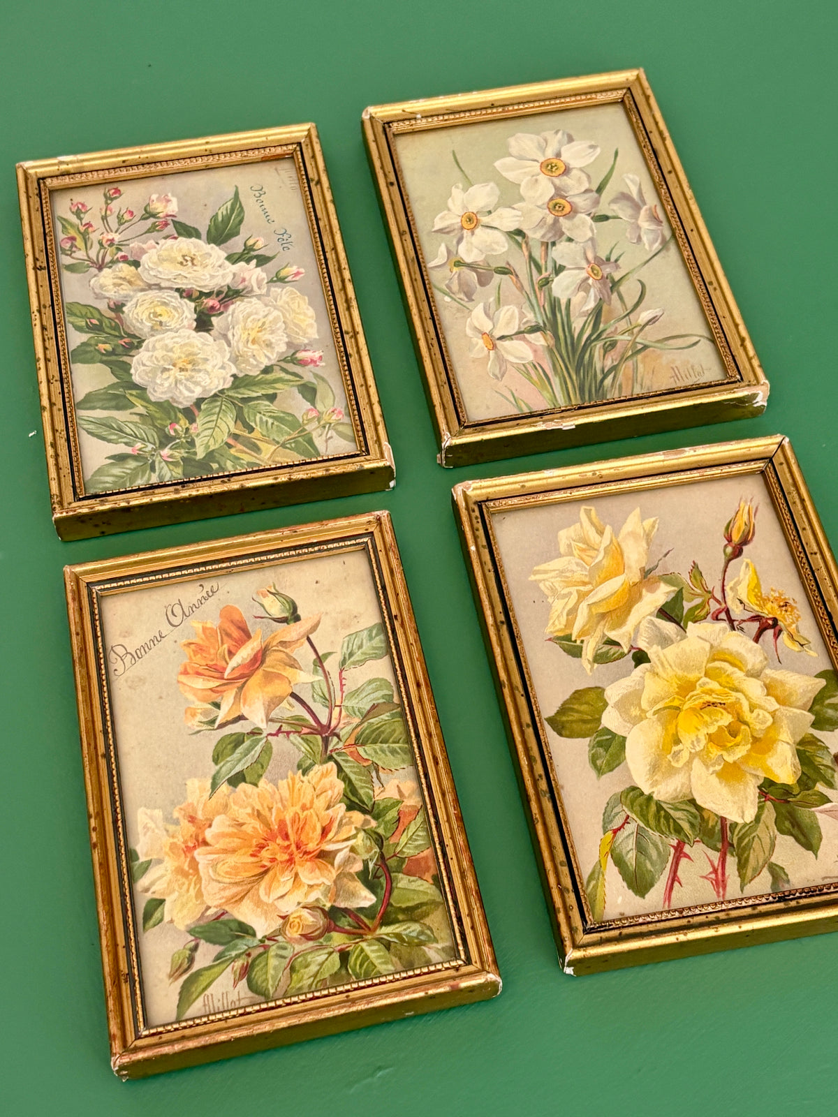 Lot de 4 cadres fleurs vintage