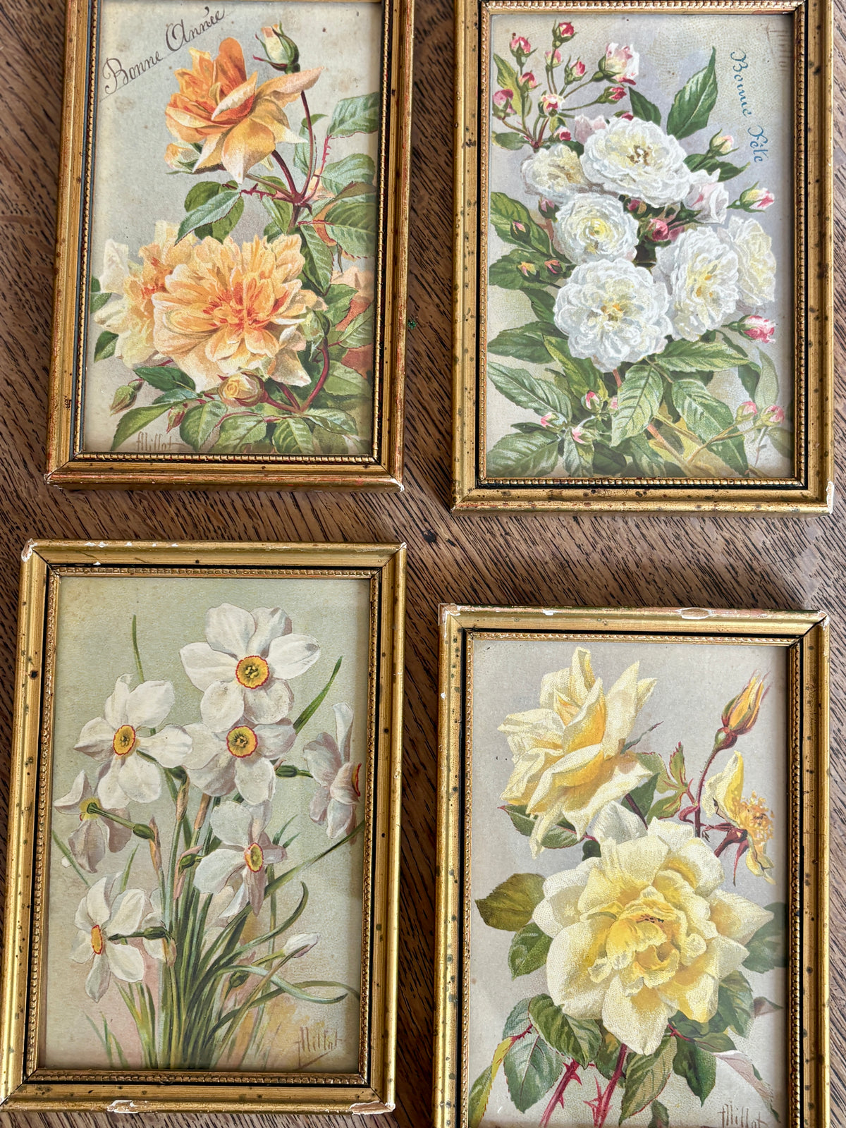 Lot de 4 cadres fleurs vintage