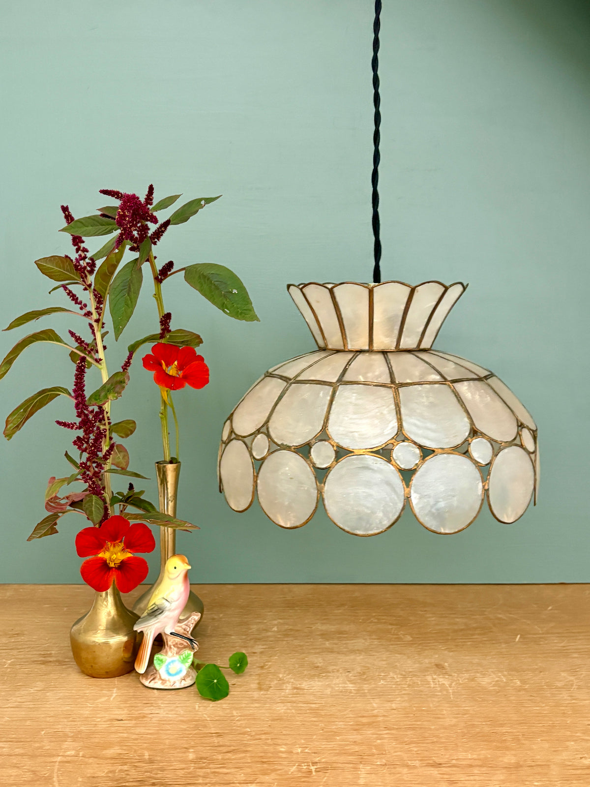 Suspension abat-jour vintage en nacre