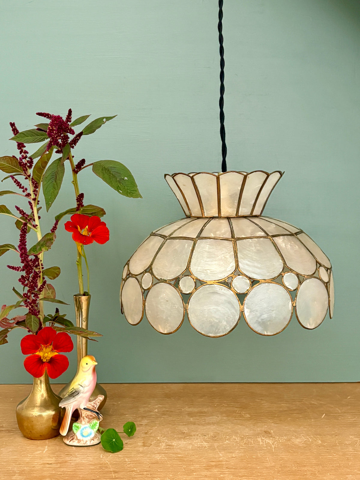 Suspension abat-jour vintage en nacre