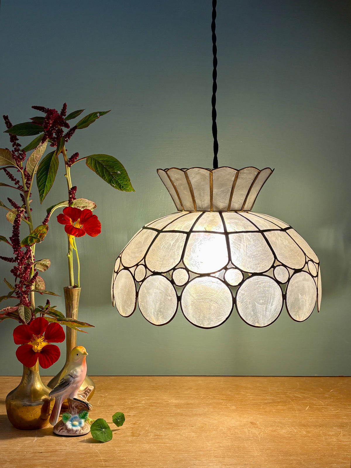 Suspension abat-jour vintage en nacre