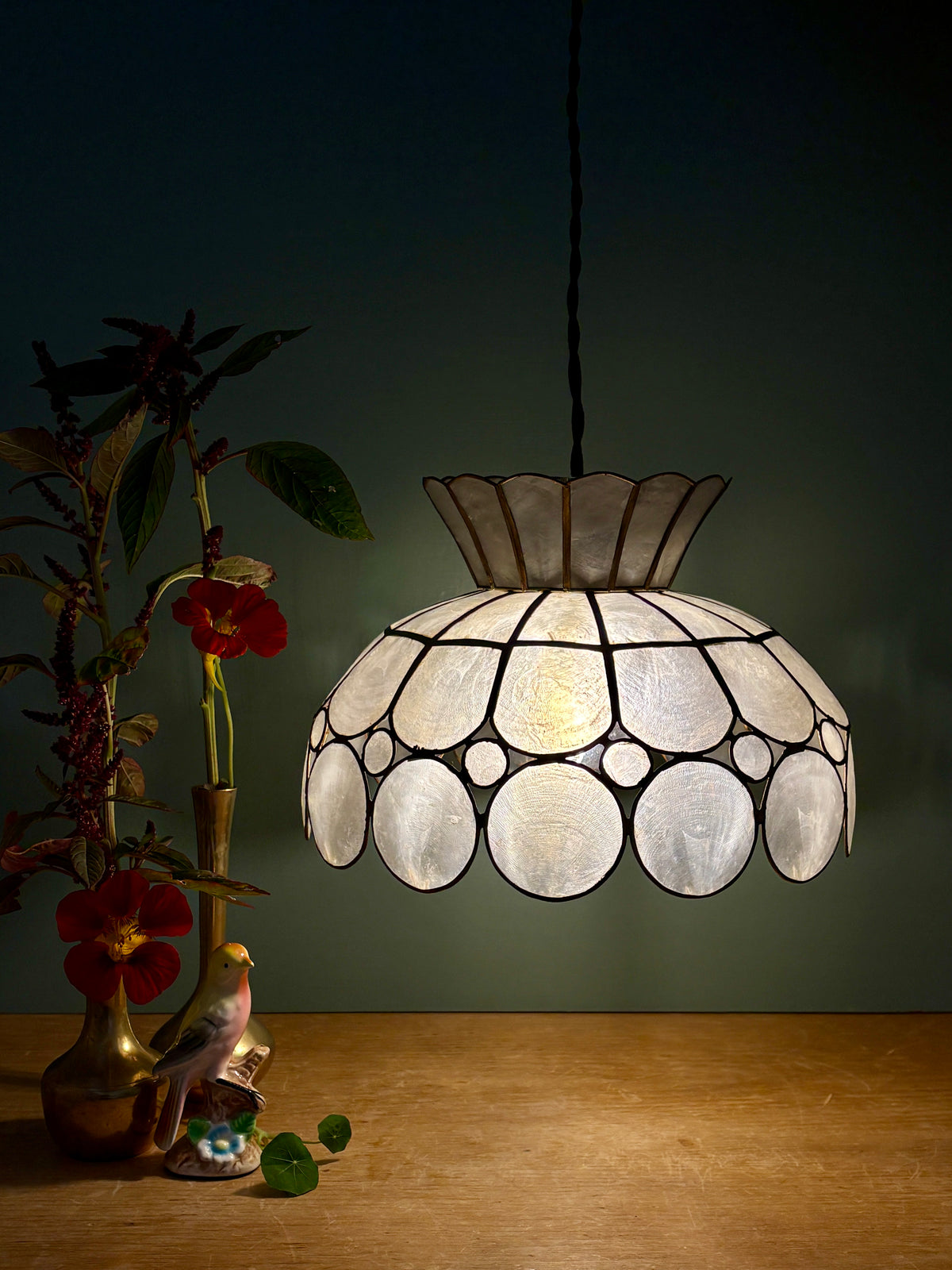 Suspension abat-jour vintage en nacre