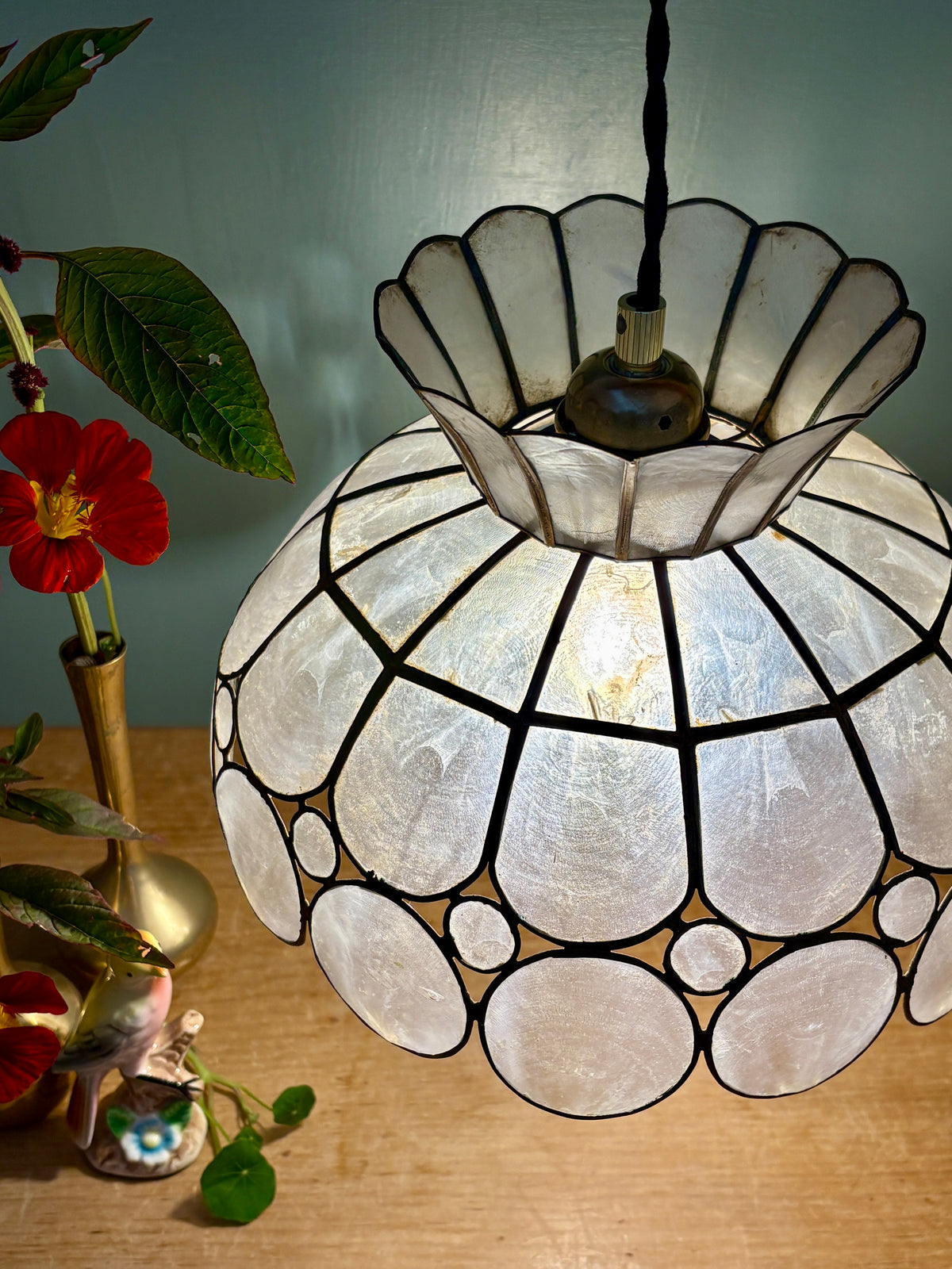 Suspension abat-jour vintage en nacre