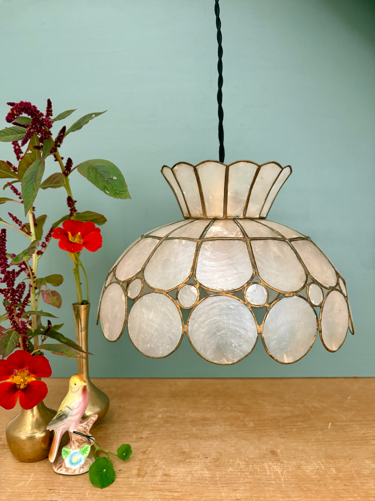 Suspension abat-jour vintage en nacre