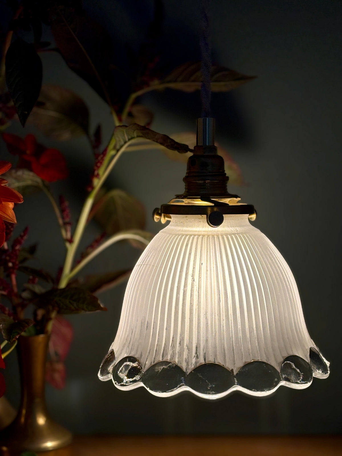 Suspension tulipe vintage en verre dépoli (TFB1)