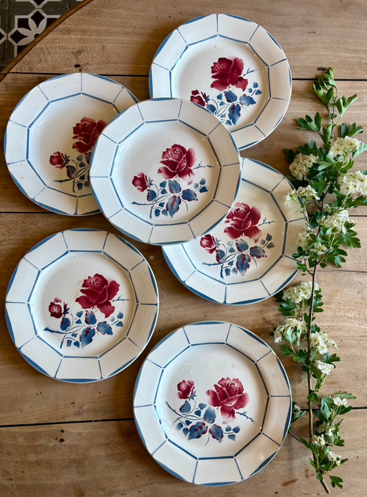 Lot de 6 assiettes plates vintage - Modèle Malmaison de Digoin Sarreguemines