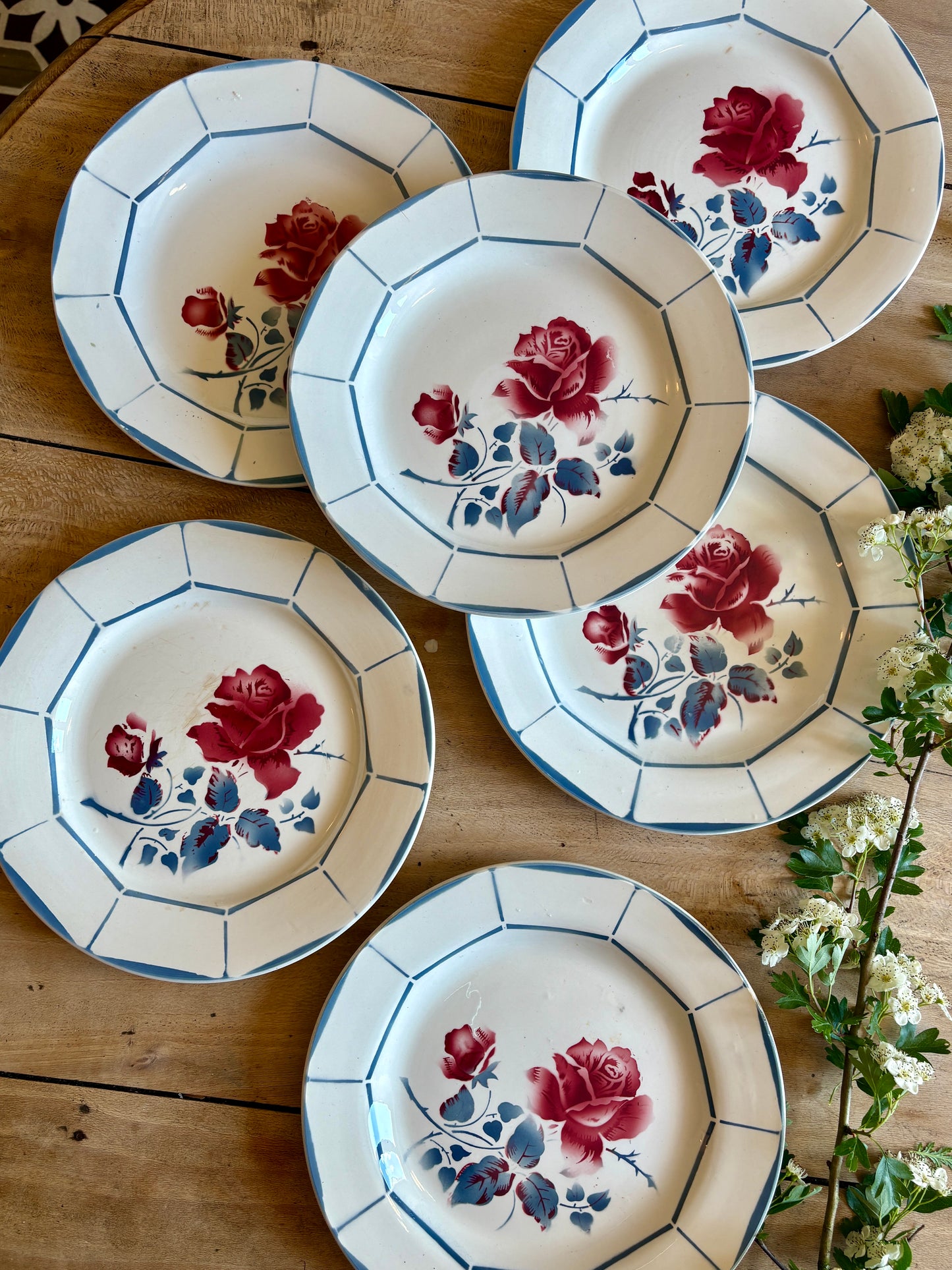 Lot de 6 assiettes plates vintage - Modèle Malmaison de Digoin Sarreguemines