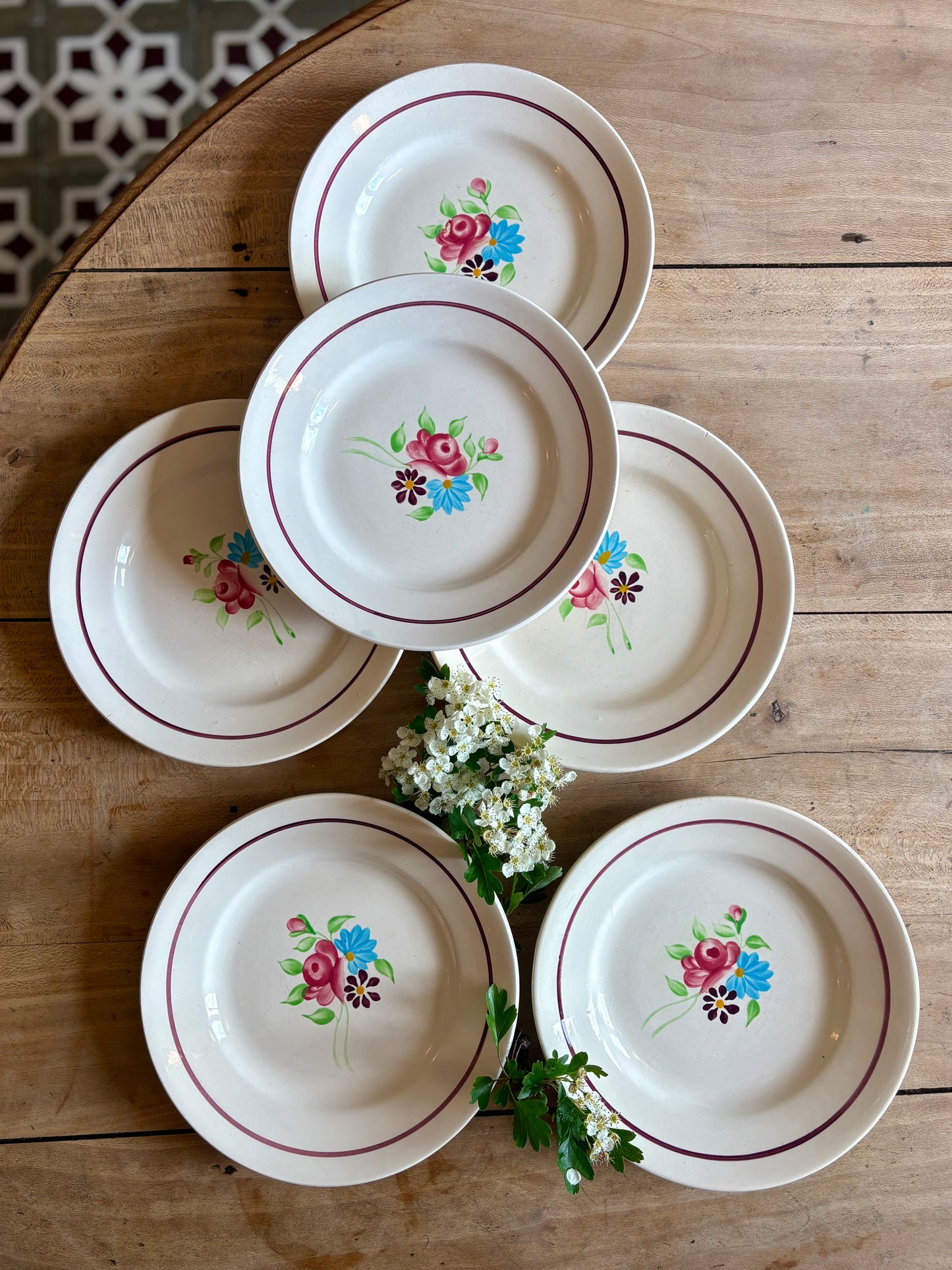 Lot de 6 assiettes plates vintage, Modèle Macon de Nidervillier