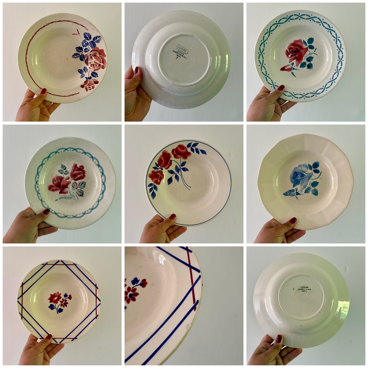 Lot de 8 assiettes creuses vintage dépareillées