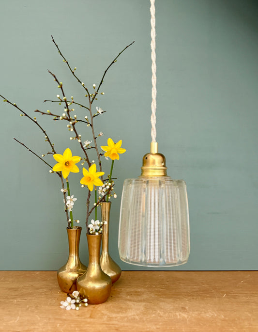 Suspension tulipe vintage en verre holophane
