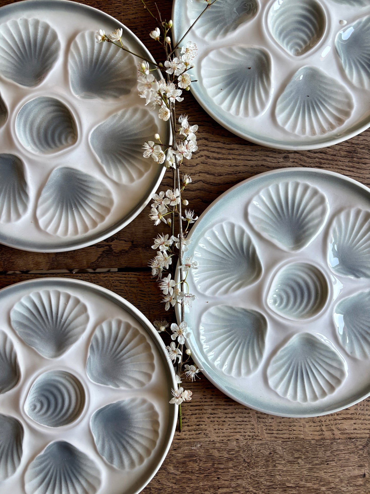 Lot de 4 assiettes à huîtres vintage Moulin des Loups