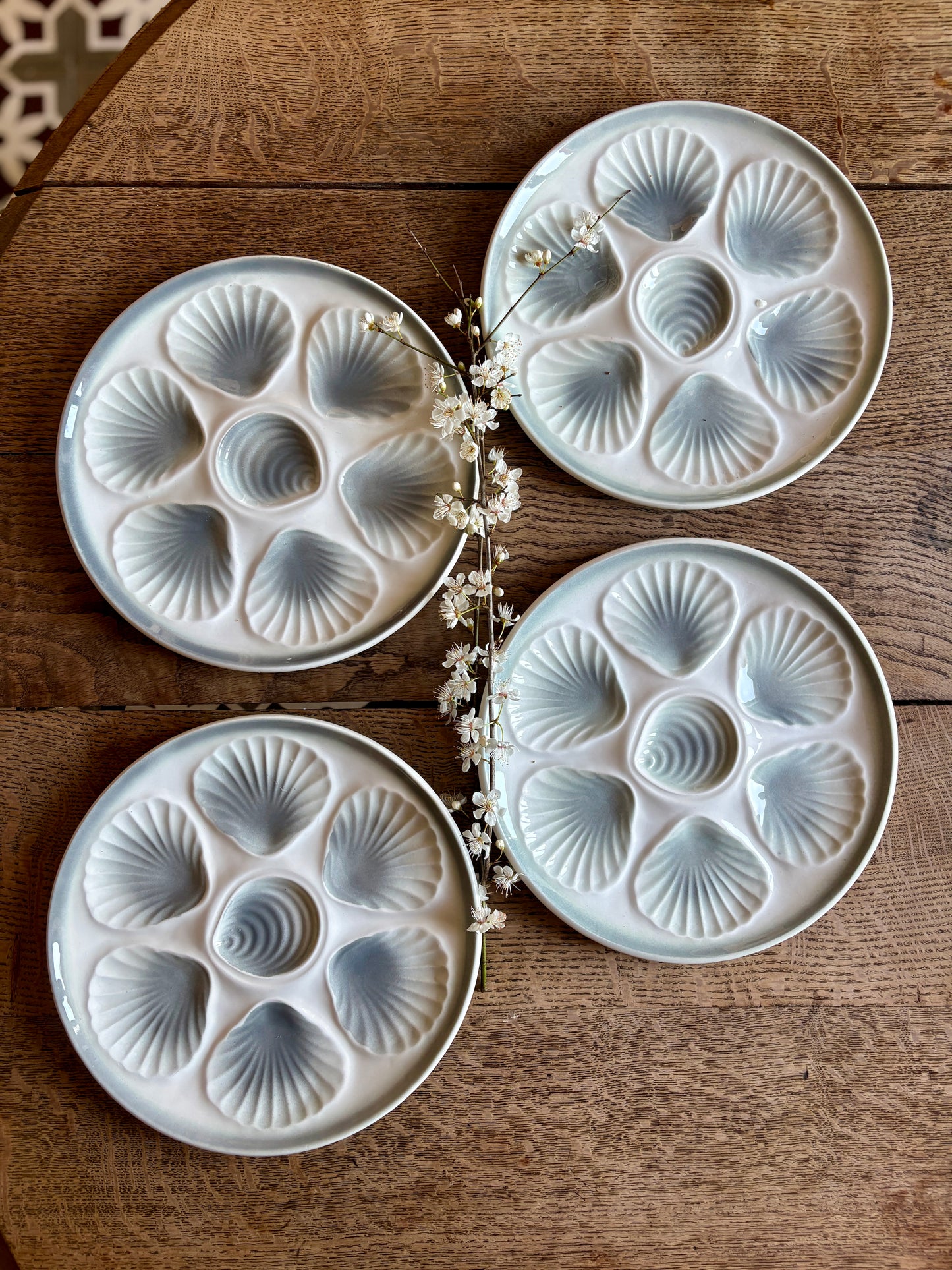 Lot de 4 assiettes à huîtres vintage Moulin des Loups