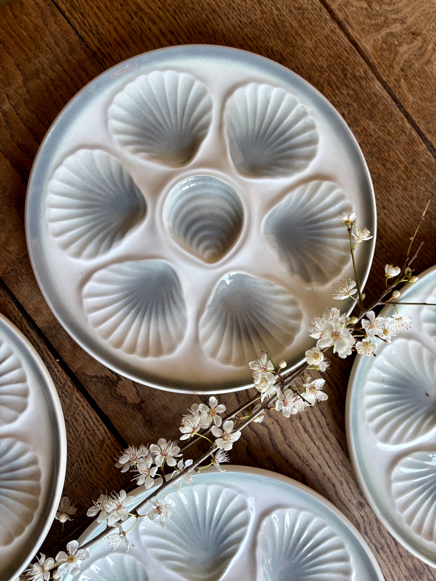 Lot de 4 assiettes à huîtres vintage Moulin des Loups