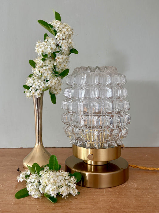 Lampe à poser globe vintage en verre moulé transparent