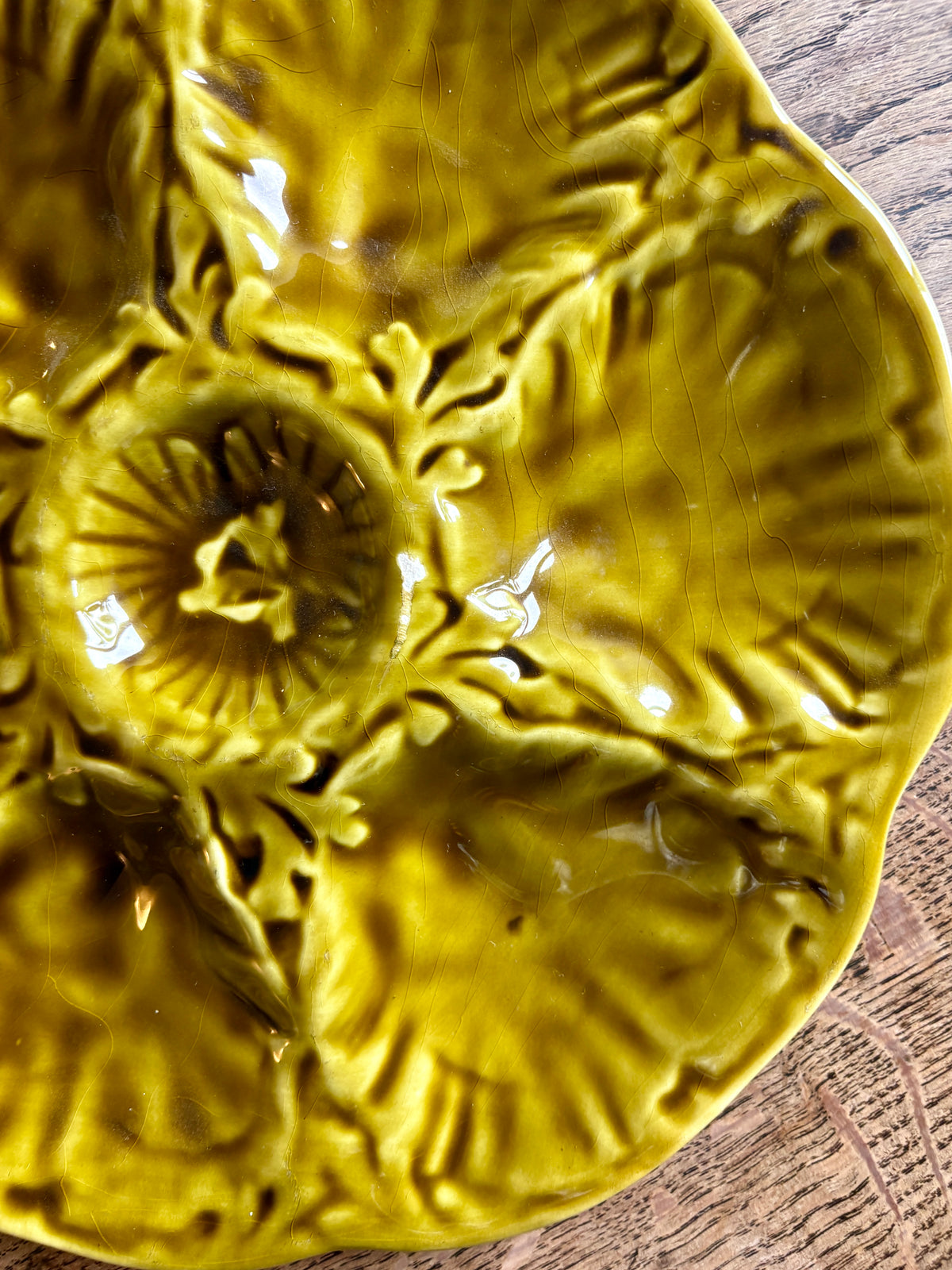 Lot de 6 assiettes à huîtres vintage en céramique verte - Gien