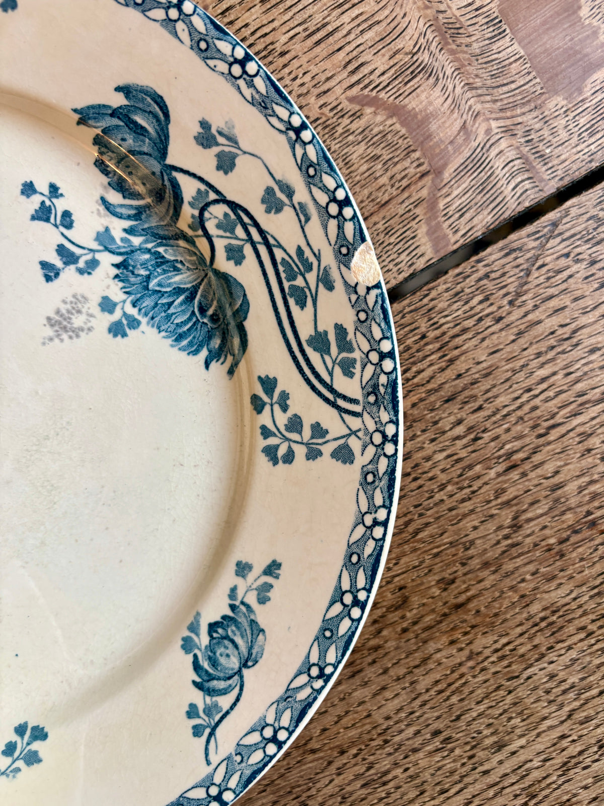 Lot de 10 assiettes plates anciennes en terre de fer, Royat de Sarreguemines