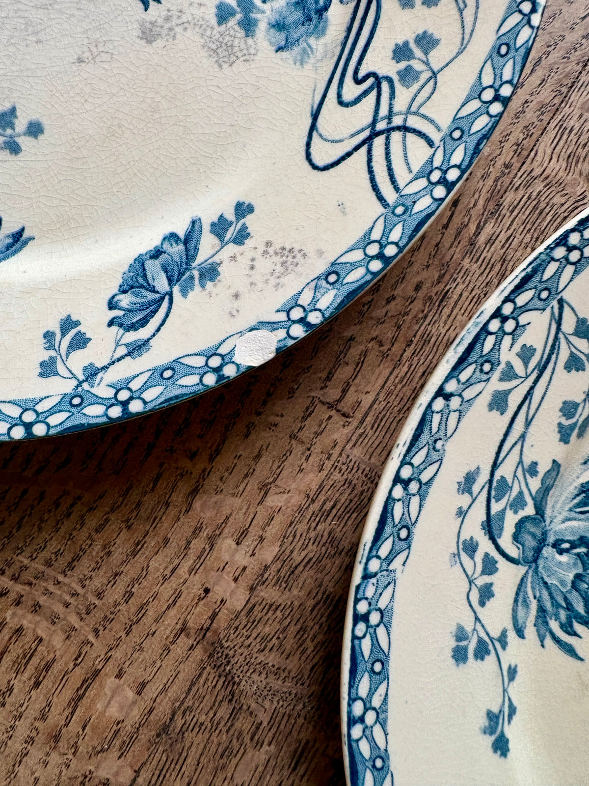 Lot de 10 assiettes plates anciennes en terre de fer, Royat de Sarreguemines
