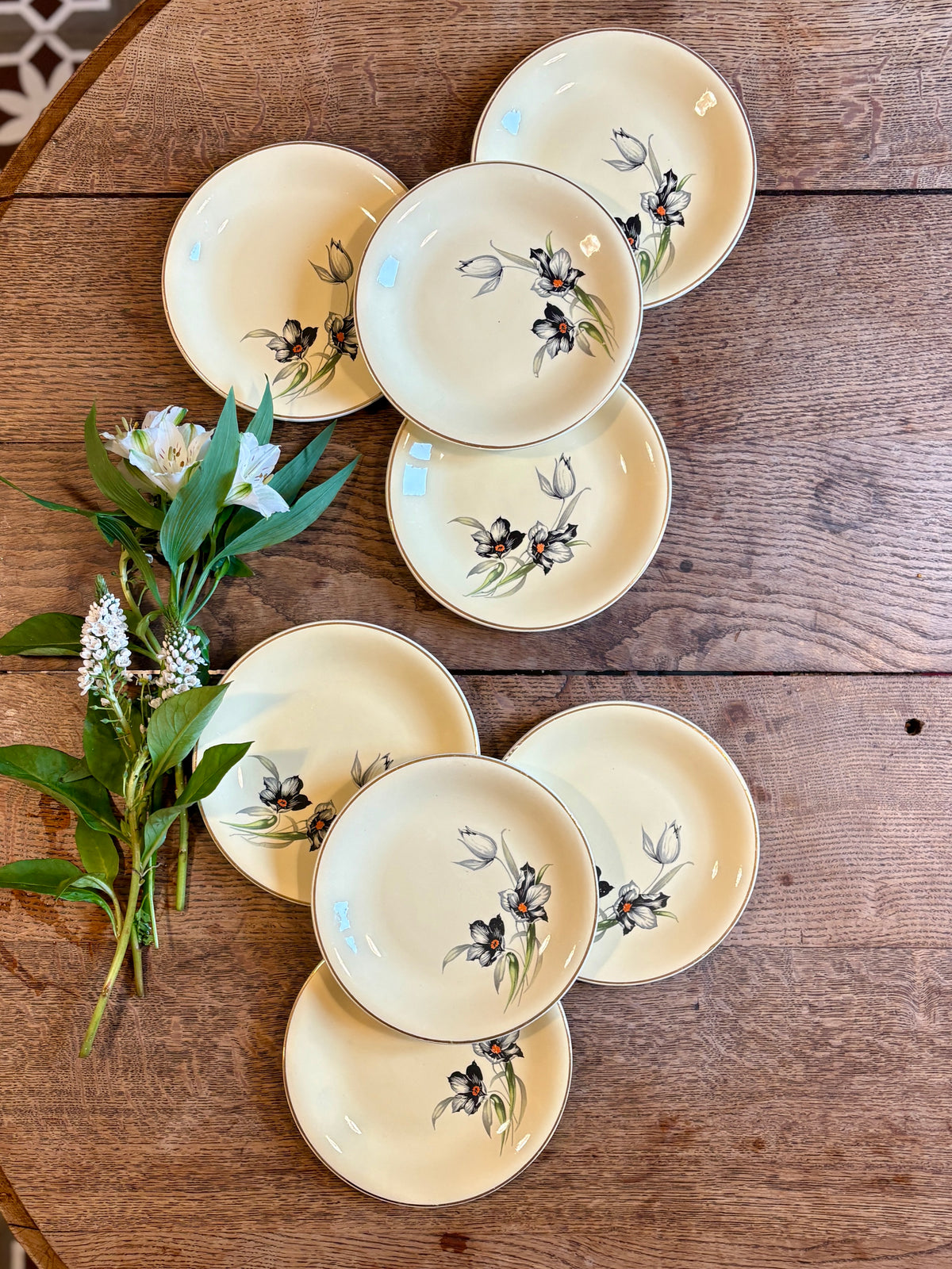 Lot de 8 assiettes à dessert vintage, Tulipe de Céranord