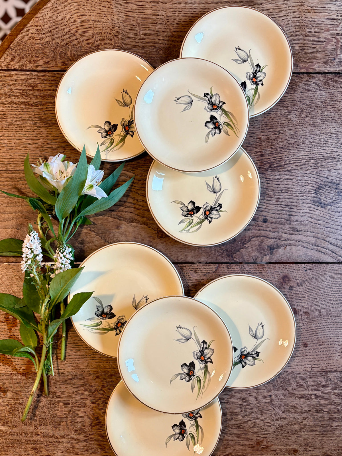 Lot de 8 assiettes à dessert vintage, Tulipe de Céranord