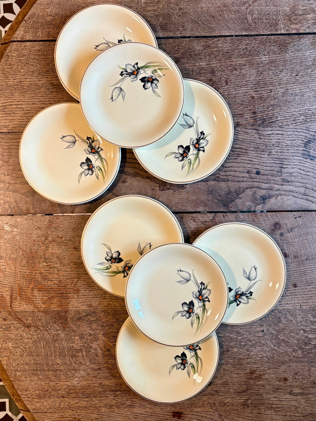 Lot de 8 assiettes à dessert vintage, Tulipe de Céranord