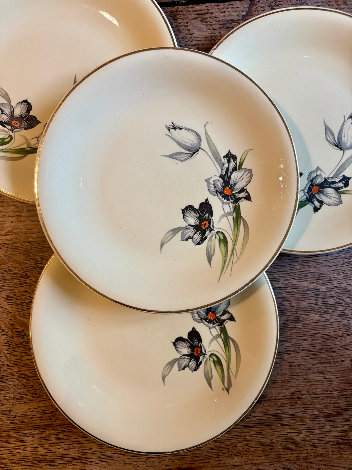 Lot de 8 assiettes à dessert vintage, Tulipe de Céranord