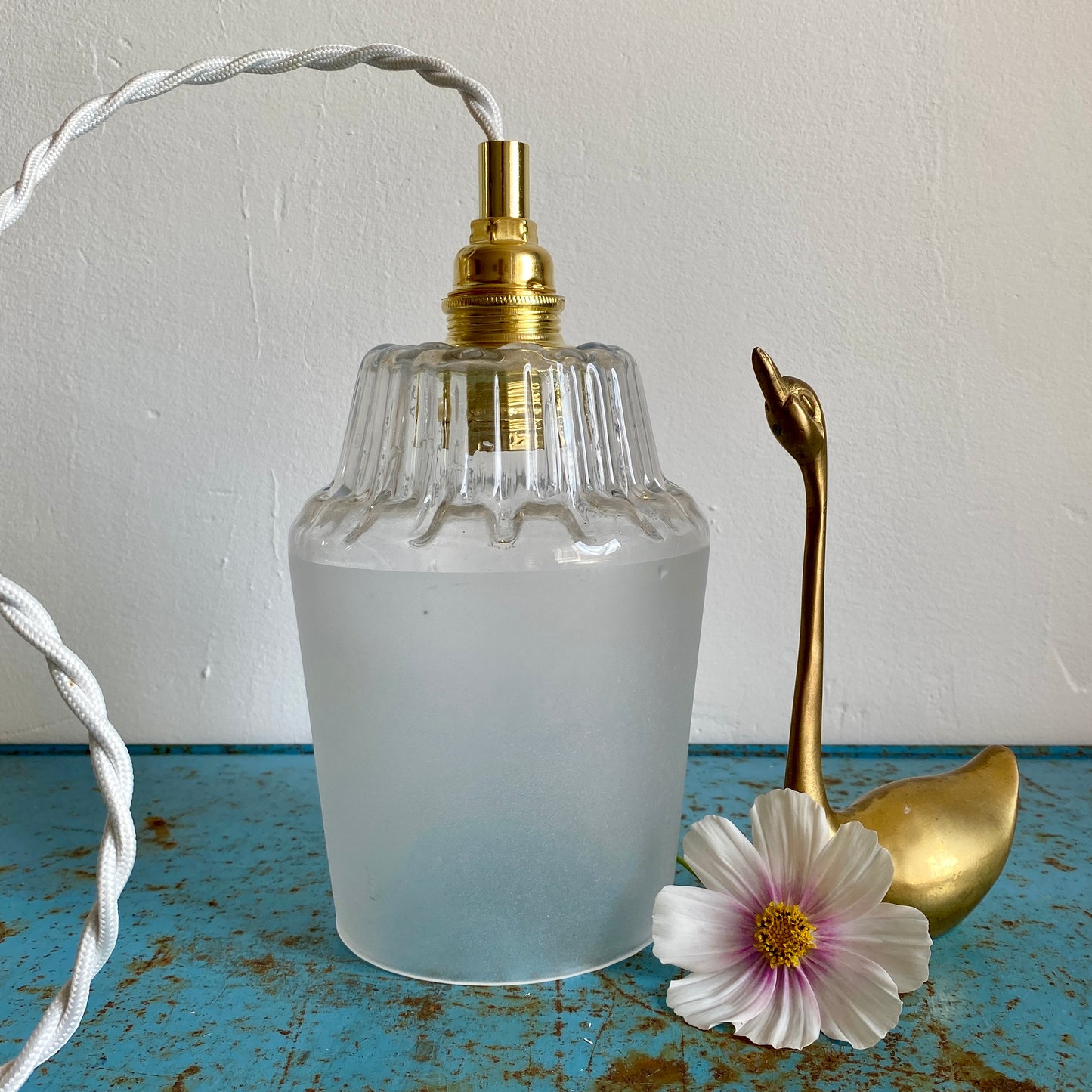 Baladeuse tulipe vintage en verre dépoli et transparent