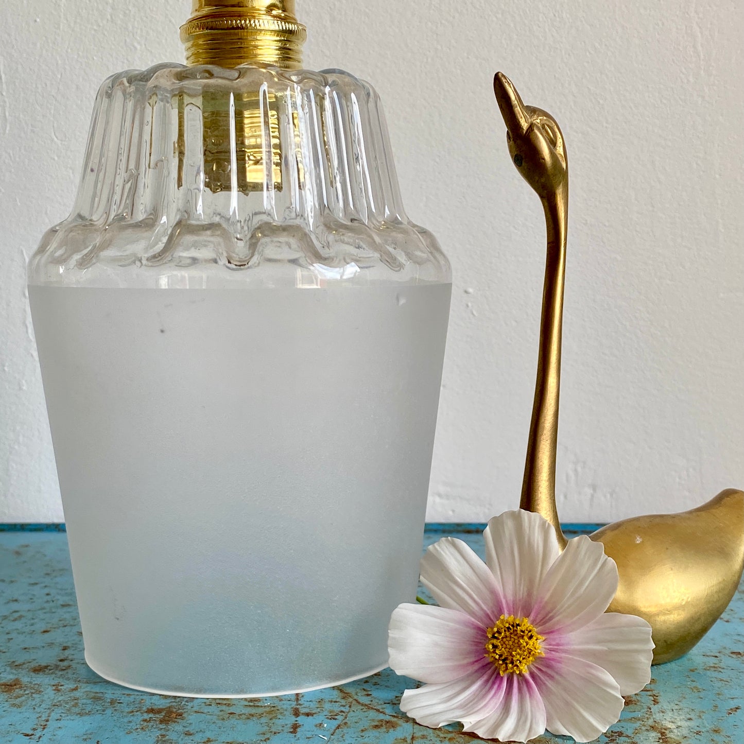 Baladeuse tulipe vintage en verre dépoli et transparent