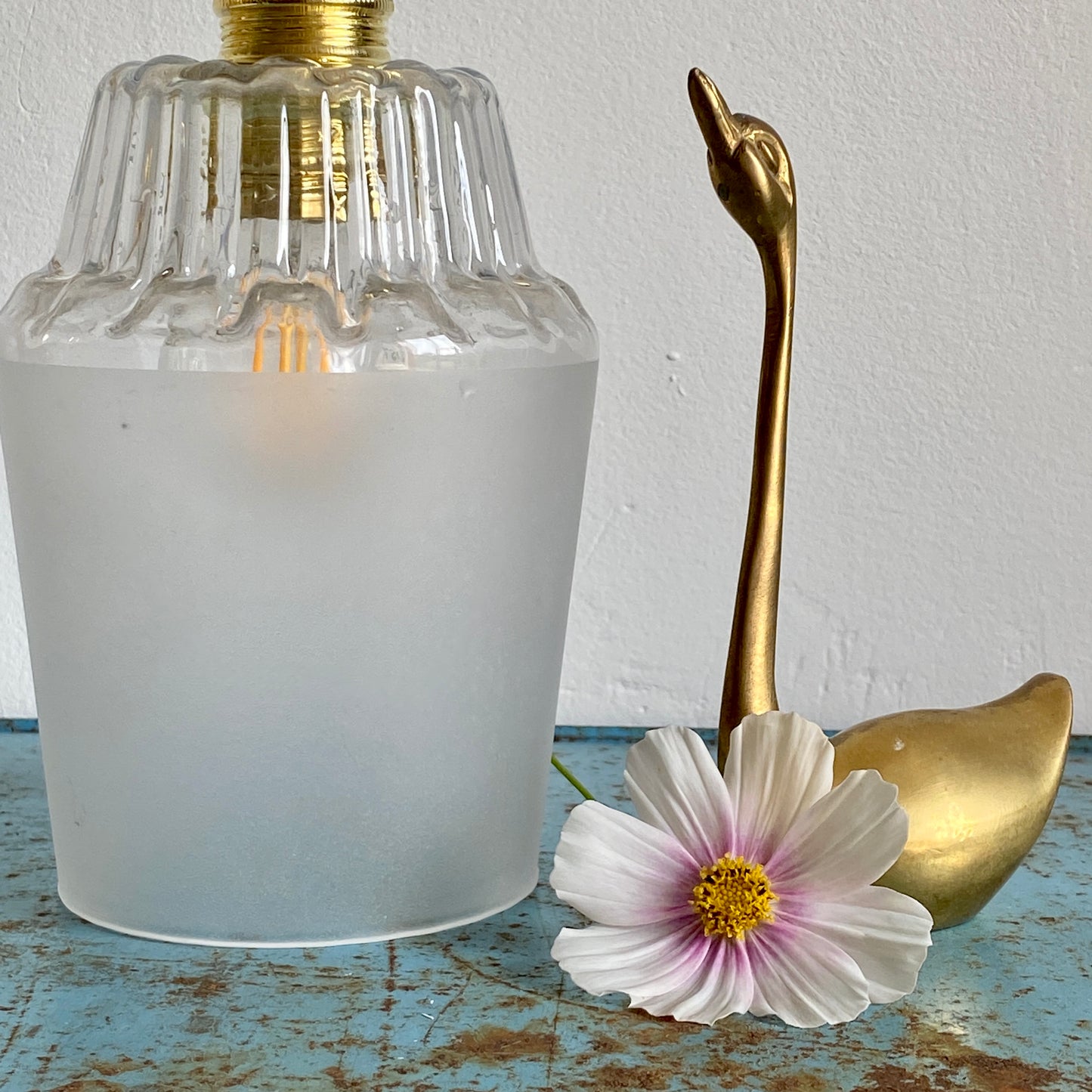 Baladeuse tulipe vintage en verre dépoli et transparent